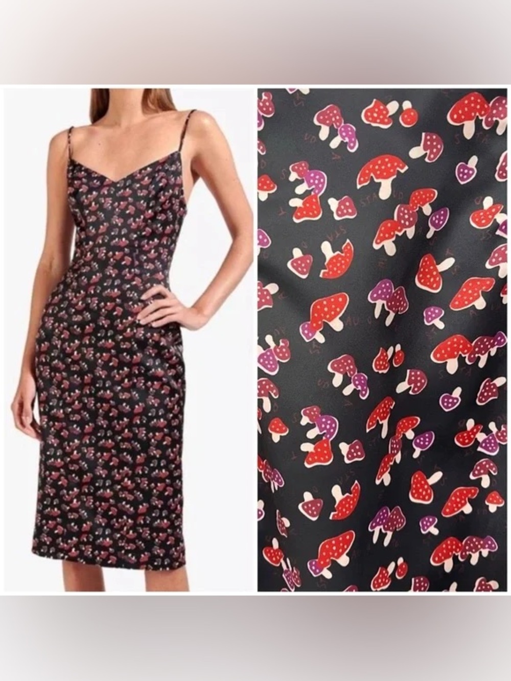 Staud Chelsea Midi Dress Black Red Mushroom V-neck Spaghetti Straps